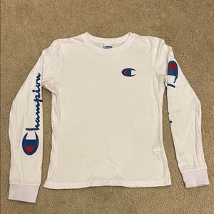 Champion Women’s White Long Sleeve Script Logo T-Shirt - Size S